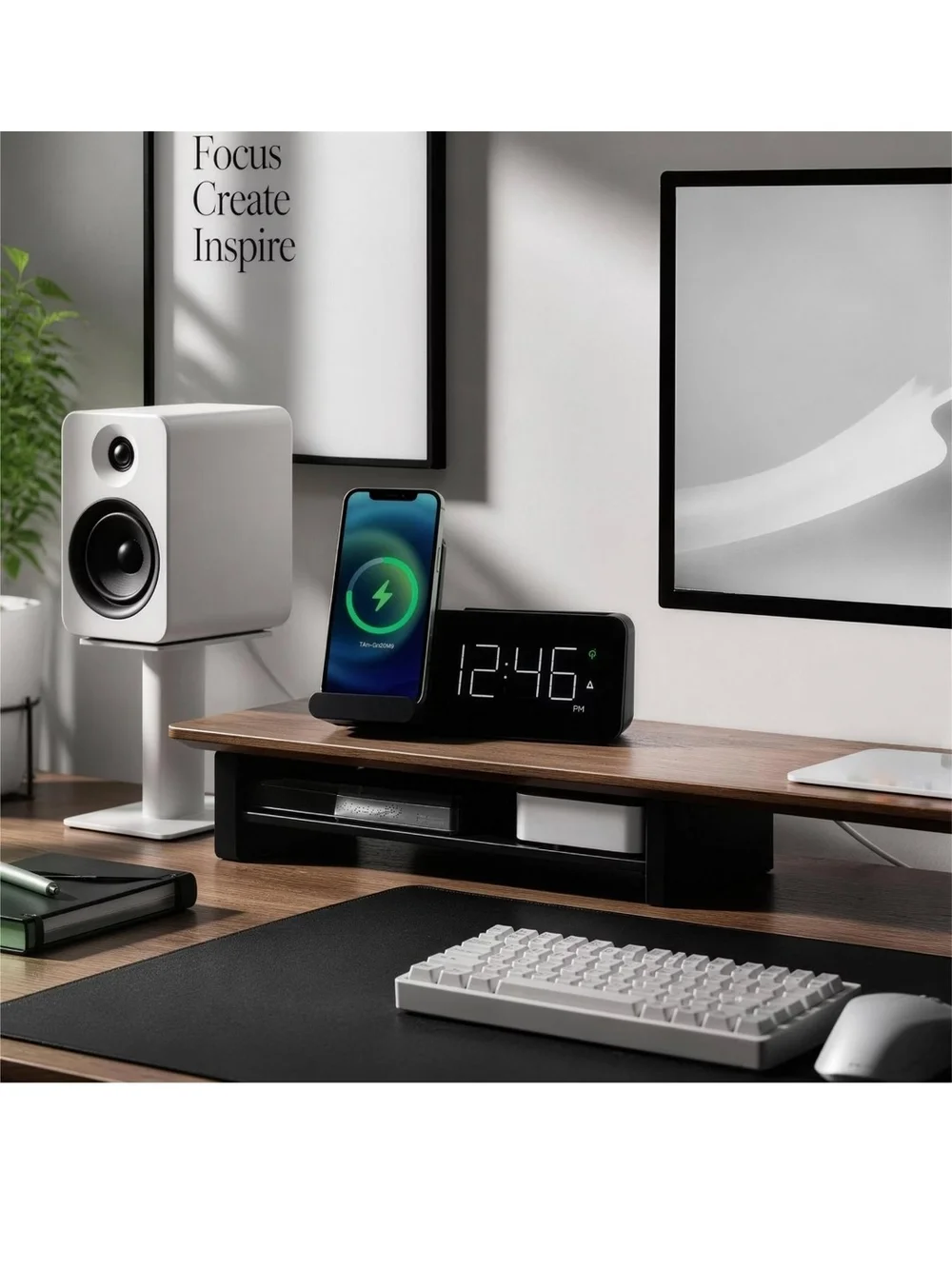 Capello Black Qi Wireless Charging Stand with Digital Alarm Clock